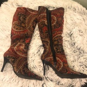 Red paisley tall boot